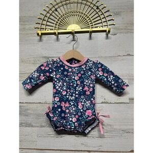 RuffleButts Swimsuit Kids 0-3m Navy Floral Long Sleeve UPF 50+ Ruffles NWT